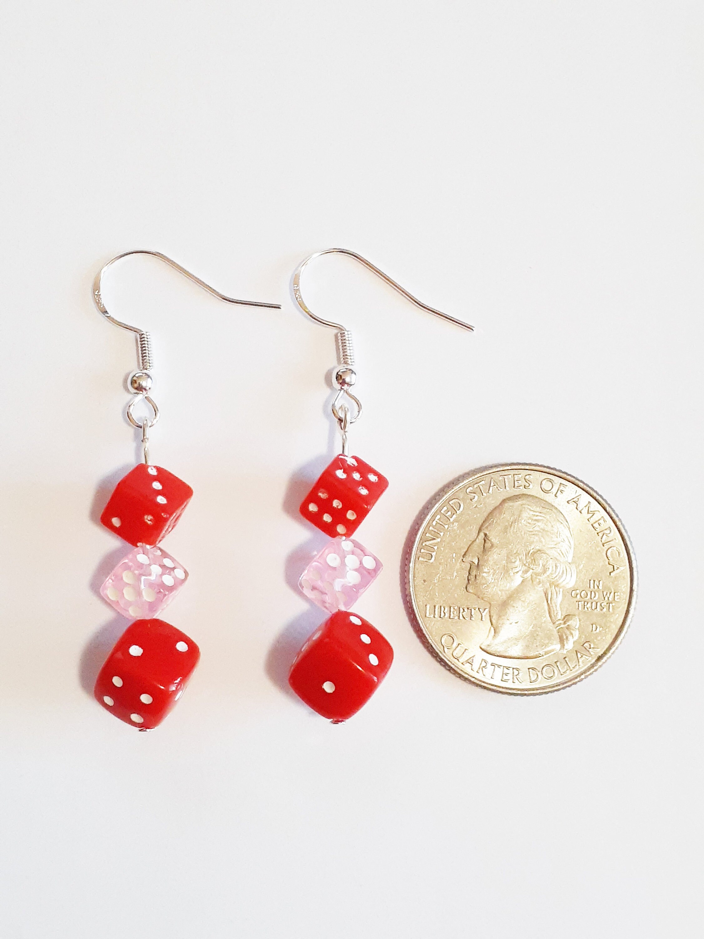 Red Pink Dice Earrings with Sterling Silver Hypoallergenic Etsy