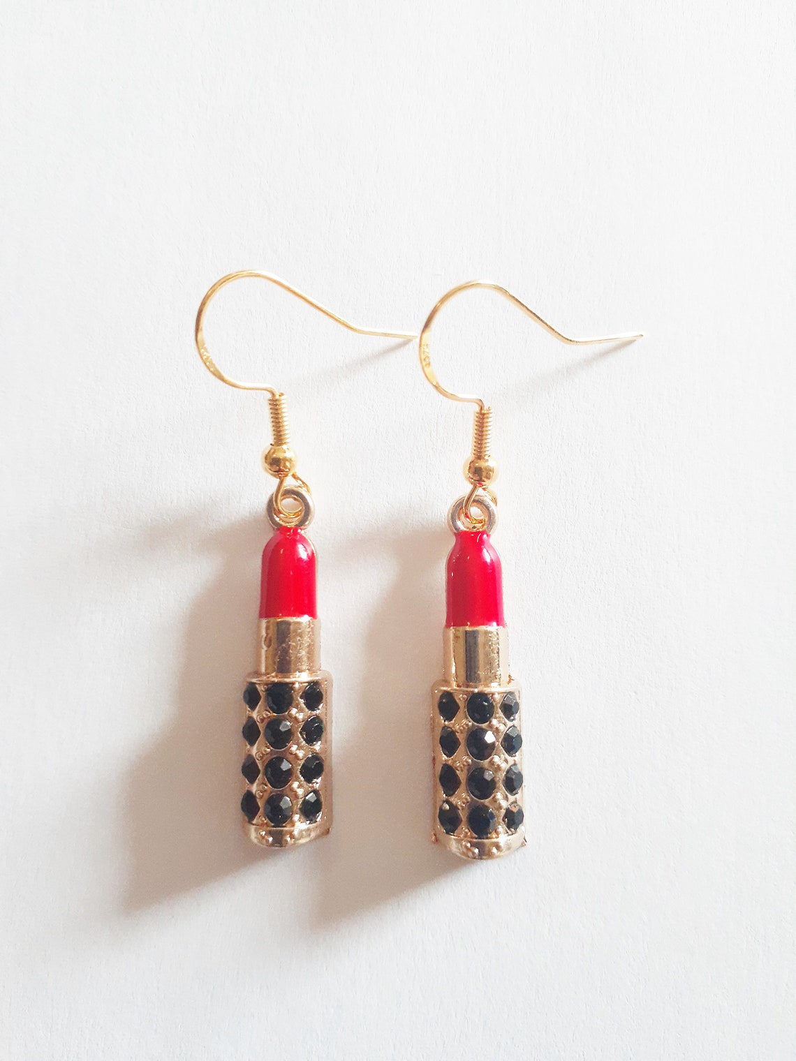Red Lipstick Charm Earrings with 100 925 Gold Hypoallergenic Etsy