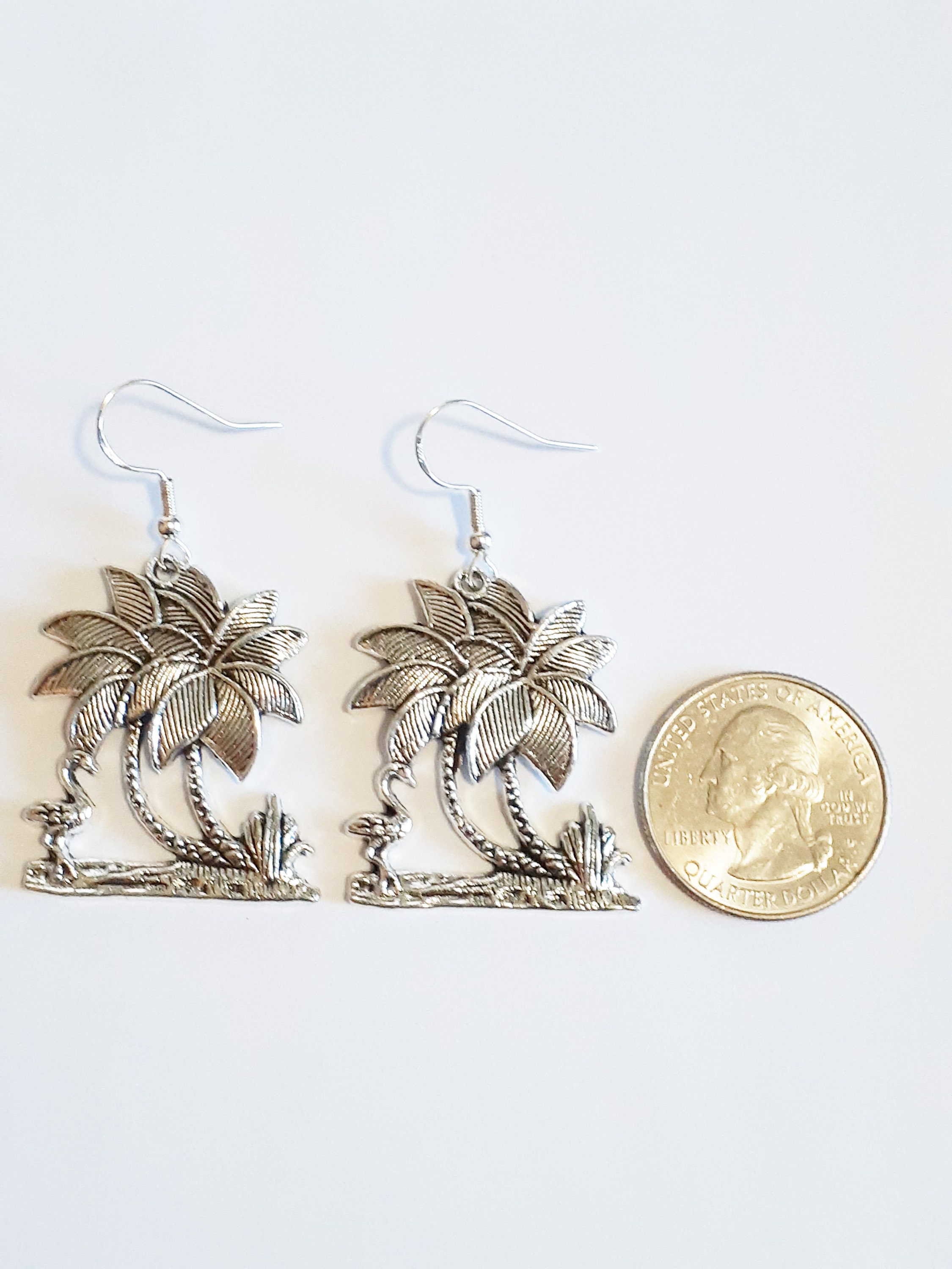 Silver Palm Tree Charm Earrings with 925 Sterling Silver Etsy