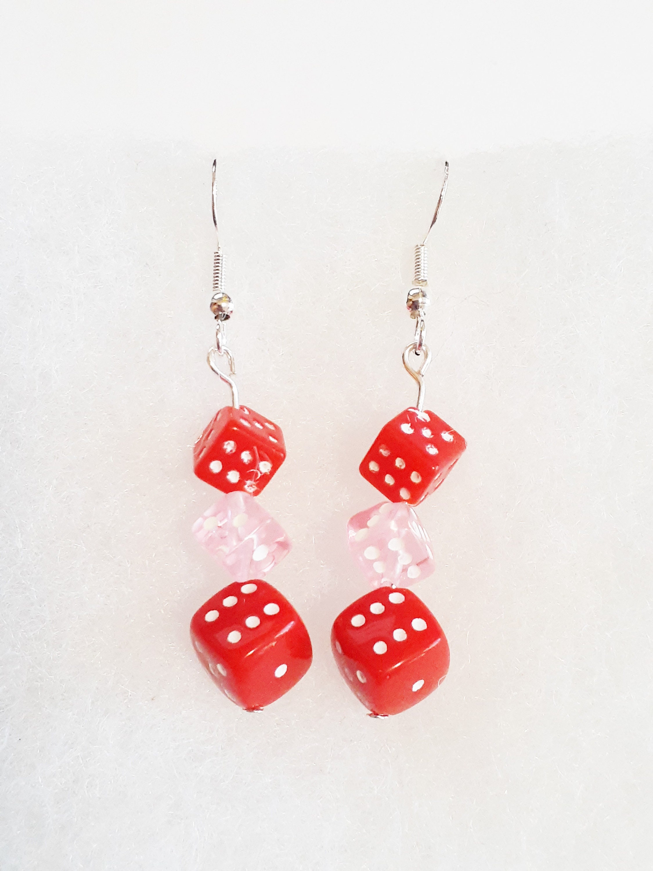 Red Pink Dice Earrings with Sterling Silver Hypoallergenic Etsy