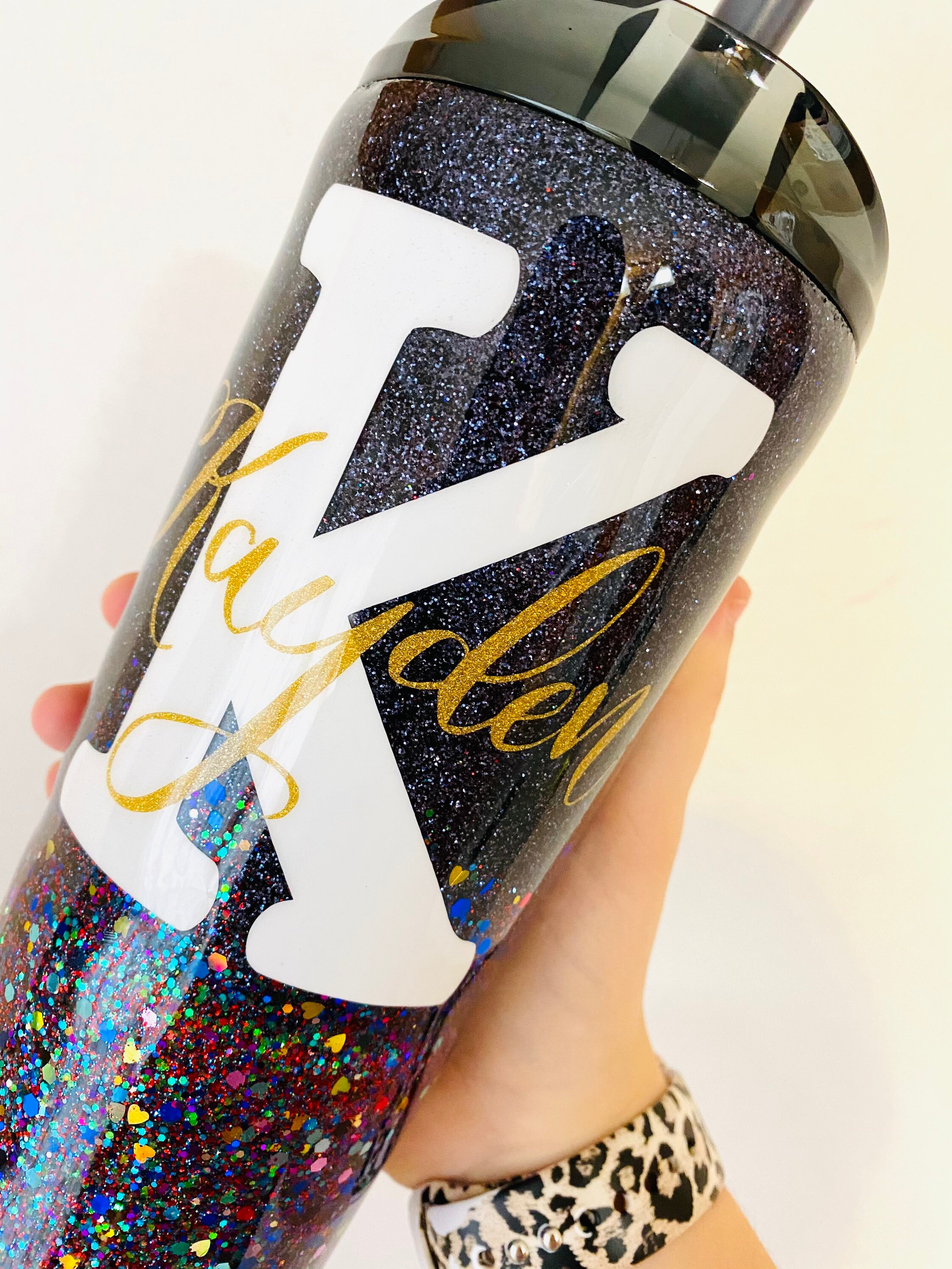 BUBBA CUP Black Ombre Initial and Name Glitter Water Bottle Etsy