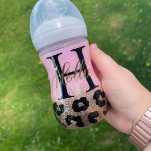 AVENT BOTTLE — Pink And Champagne Ombre, Leopard Cheetah Print, Initial, Baby Bottle - Custom, Personalized, custom color, Customizable