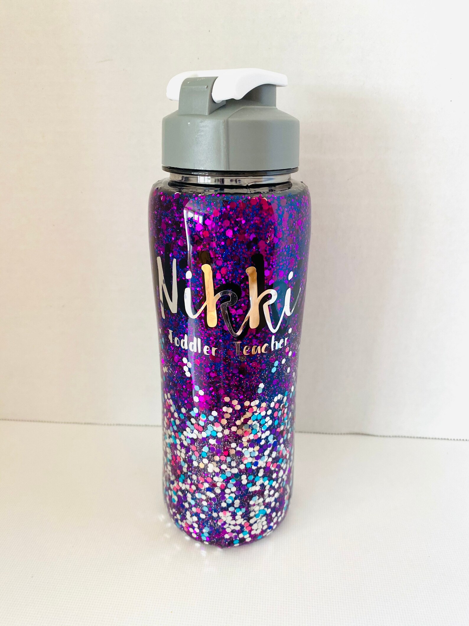Purple and Silver Confetti Water Bottle Custom Etsy