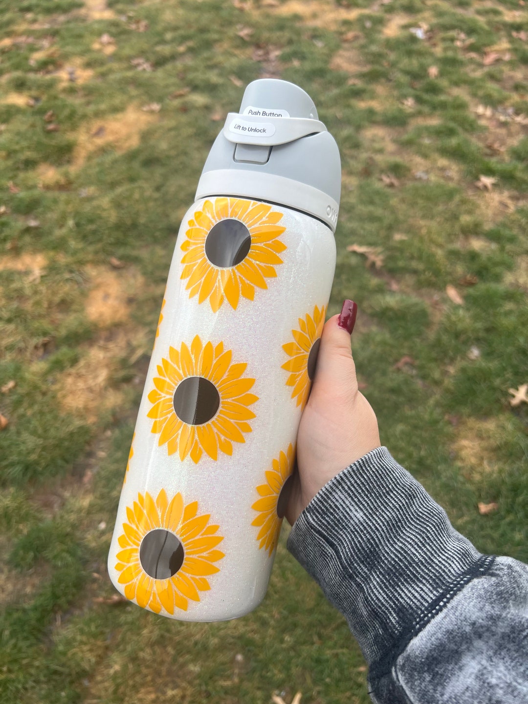 OWALA Water Bottle Sunflower, Floral, Custom Personalized, Glitter