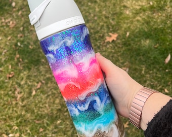 24 OZ OWALA Water Bottle- Sunset, Beach, Ocean Waves, Clouds, Ombre, Custom Personalized, Glitter Water Bottle Tumbler Cup- Can add text**