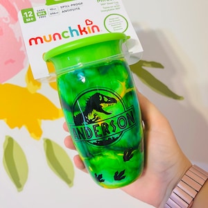 MUNCHKIN 360 Stainless Sippy Cup- Dinosaur, Swirl, Skeleton- Custom, Personalized, Kids Cup