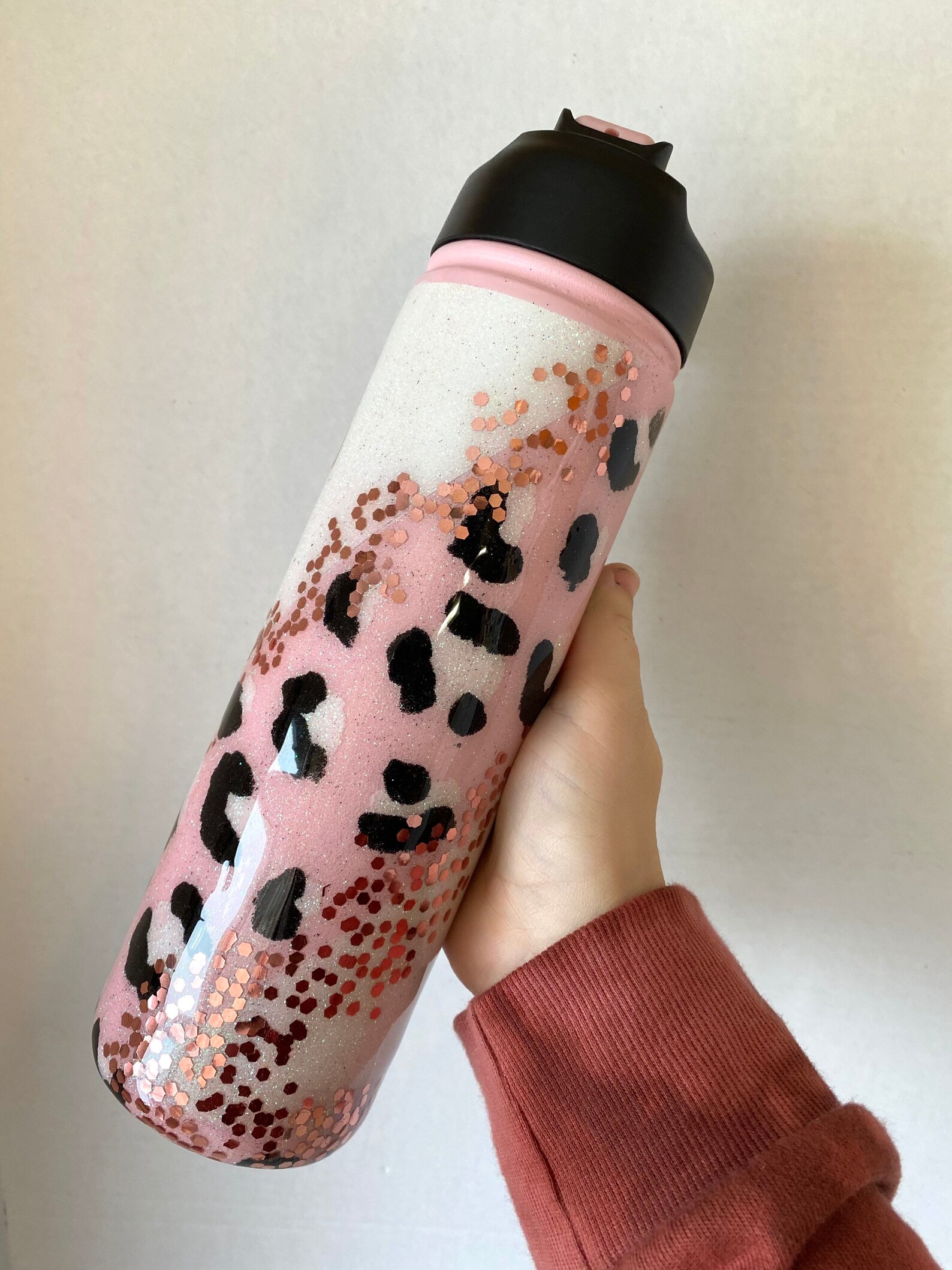 TAL Water Bottle Leopard Print Swirl Rose Gold Pink Etsy