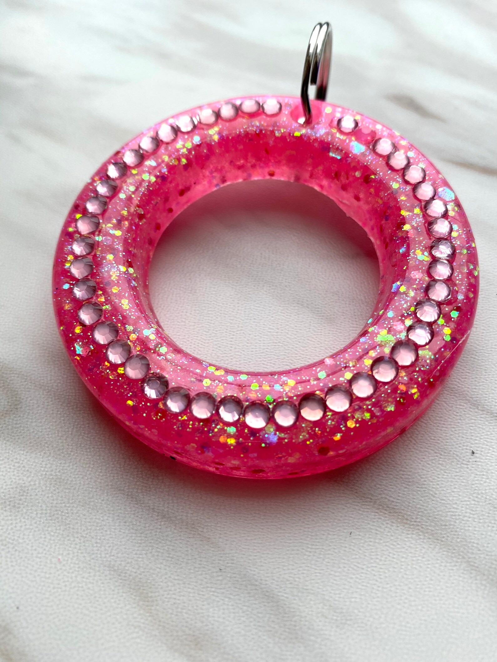 Bling Glitter and Rhinestone Round Circle Resin Keychain Key Etsy