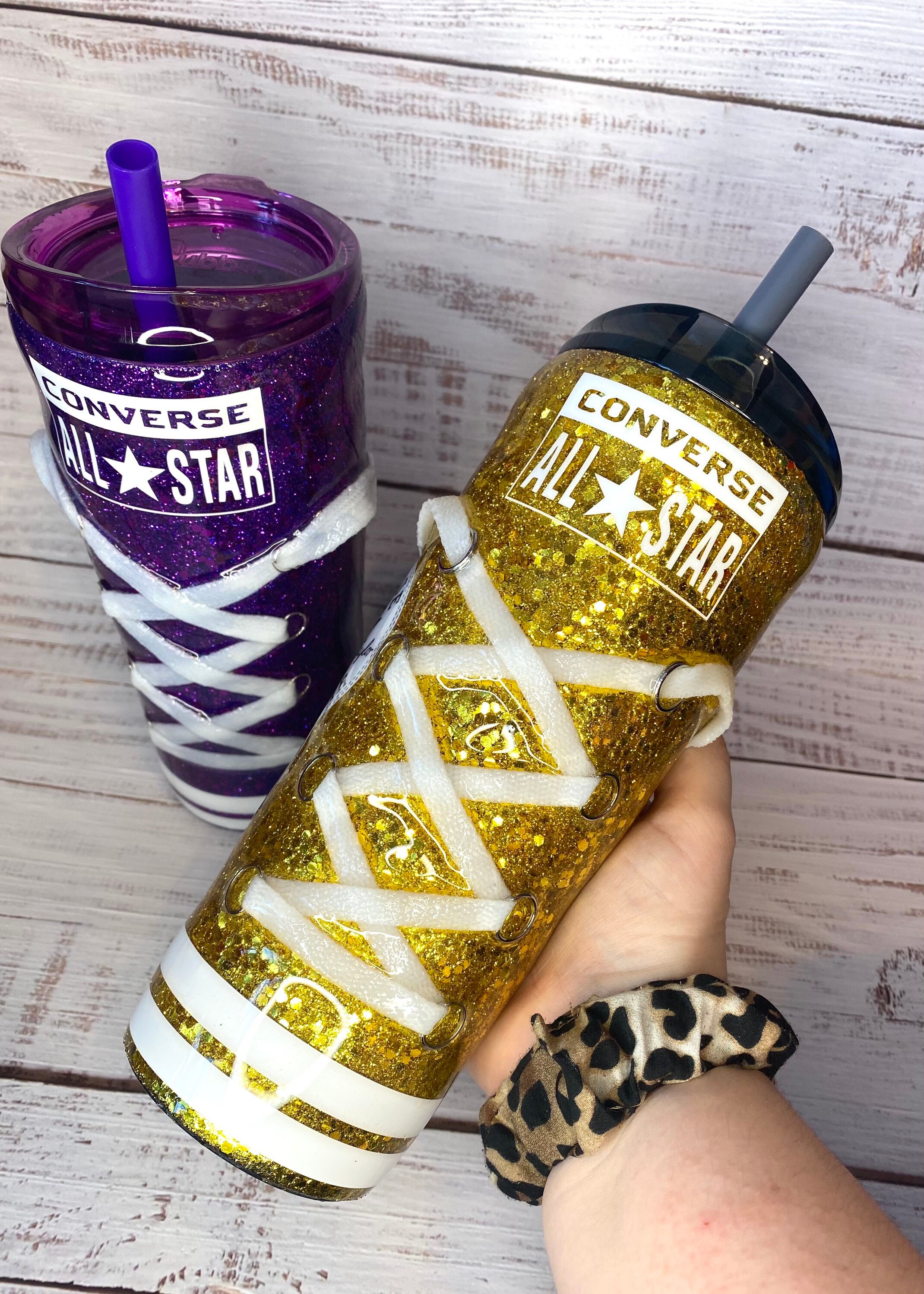 Gold Converse Shoe Tumbler BUBBA CUP W/ Actual Shoelaces Etsy