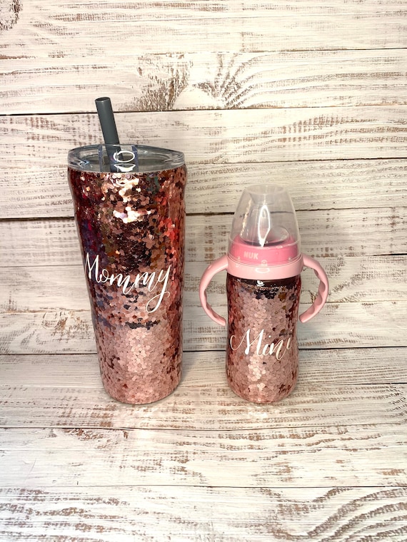 Mommy, and Me Tumbler Rose Gold BUBBA CUP and NUK Sippy Cup Glitter Tumbler  Custom, Personalized, Set of 2 Full Rose Gold 