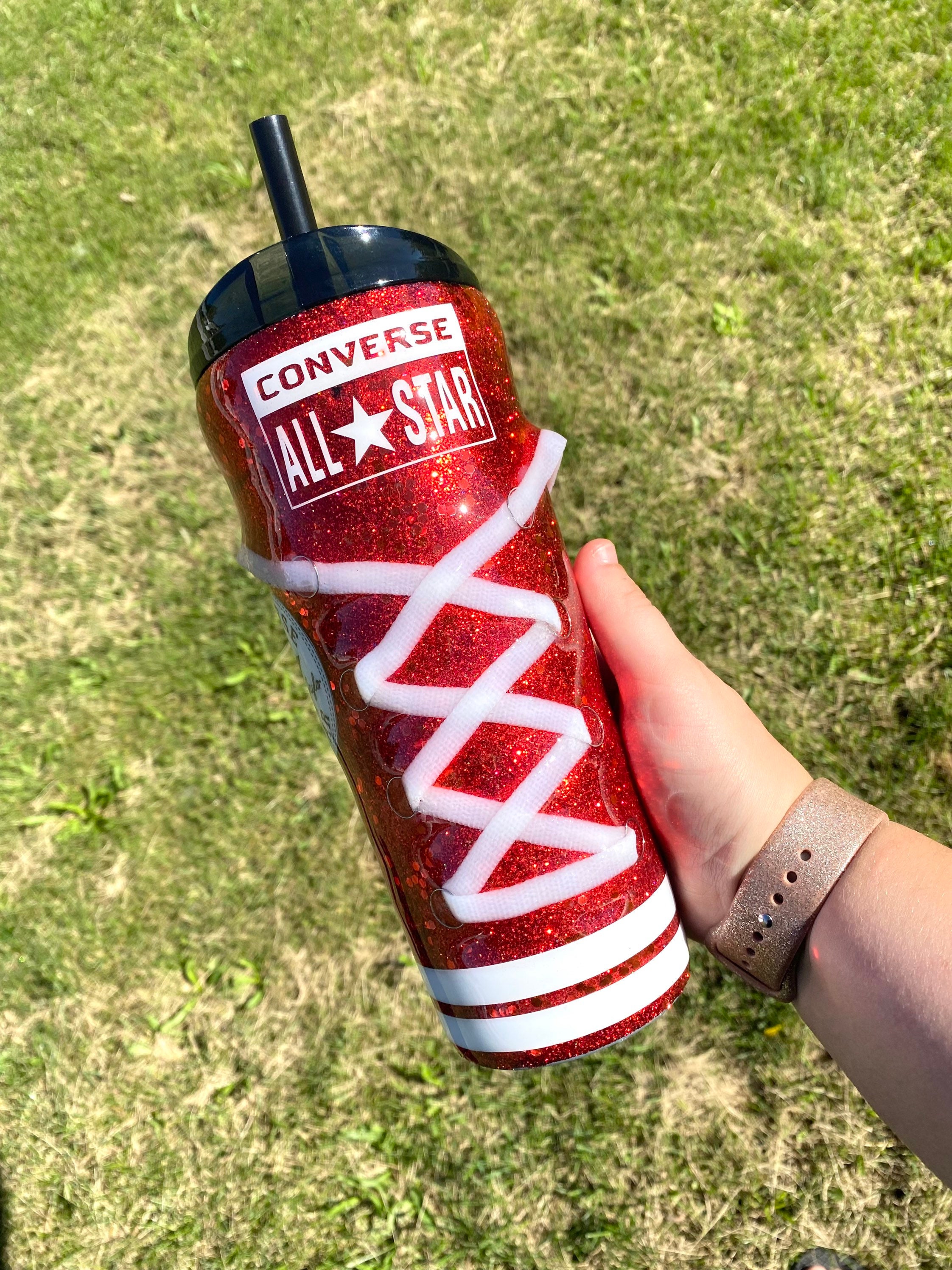 Red Converse Shoe Tumbler BUBBA CUP w / Actual Shoelaces Etsy