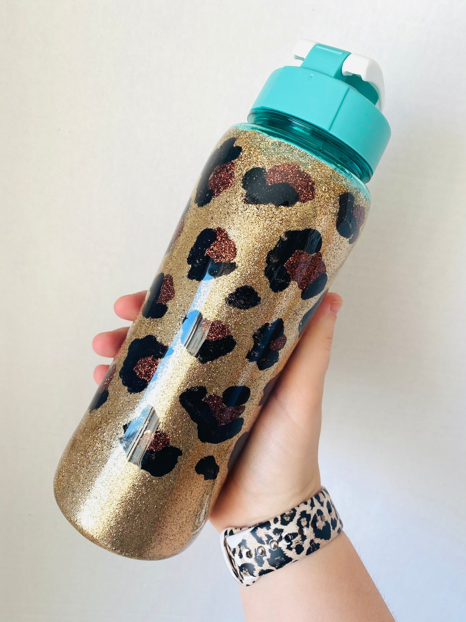 Glitter Water Bottle Leopard Print Cheetah Name Custom Etsy