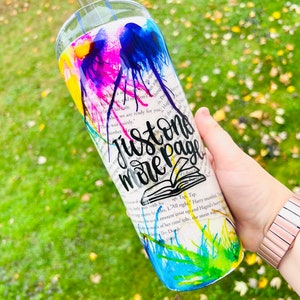 BUBBA CUP— Just one more page, Real book pages, Rainbow splatter- Custom, Personalized, Glitter Tumbler 24 oz