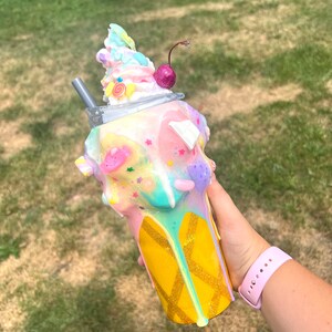 Ice Cream Cone Tumbler BUBBA CUP- 24 oz Glitter Tumbler - Custom, Personalized - 3D, Pastel Colors, Candyland, Candy, Sprinkles, Cherry