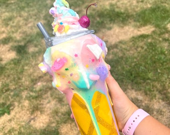 Ice Cream Cone Tumbler BUBBA CUP- 24 oz Glitter Tumbler - Custom, Personalized - 3D, Pastel Colors, Candyland, Candy, Sprinkles, Cherry