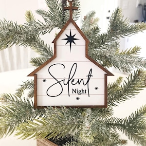 Adorno de Noche de Paz, Adorno de Alegría al Mundo, Decoración navideña hecha a mano, Regalo de granja, Oh Noche de Paz, Adorno de iglesia, Bandeja escalonada