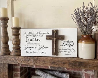 Personalized Christian Couple Wedding Gift, A Cord of Three Stands For Newly Wed Couple, Couple Anniversary Wooden Gift, Bridal Shower Gift