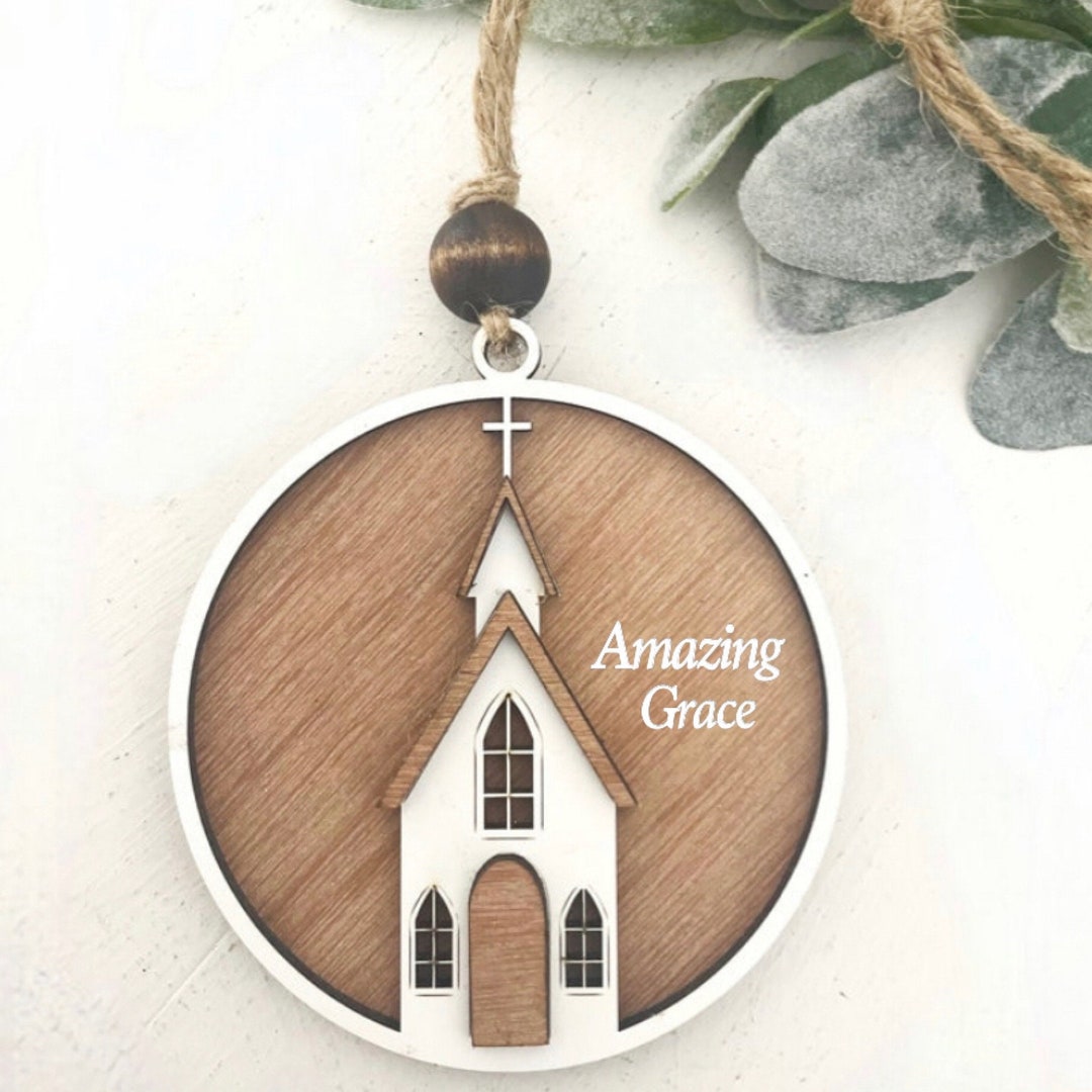 3D Wood Church Ornament, Vintage Style Church Ornament, Handmade