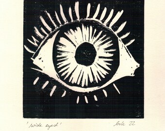 original linocut "wide eyed"