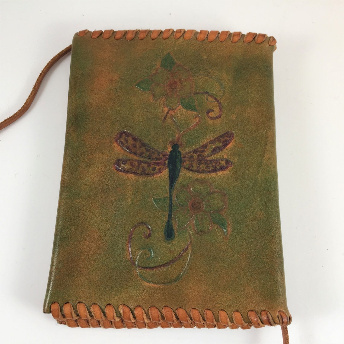 Dragonfly Leather Wallet/string Wrap Folding Wallet/vintage Etsy