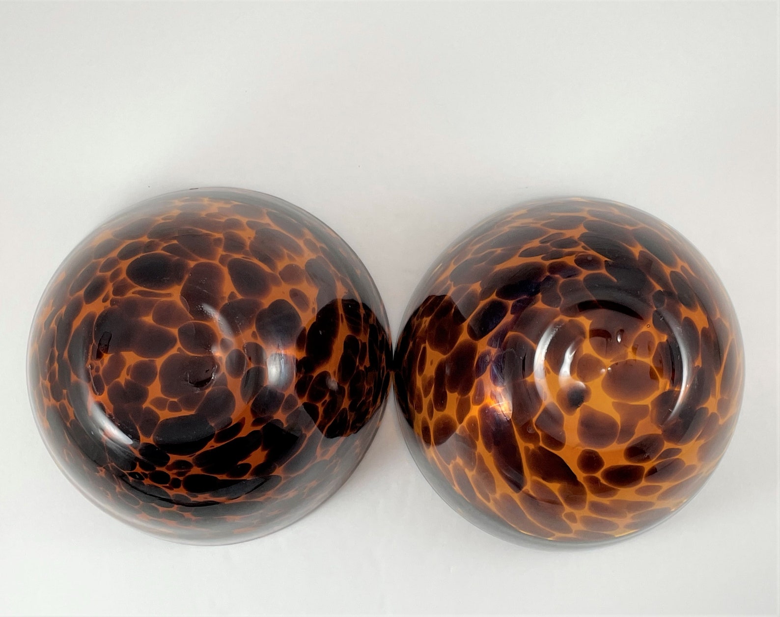 Leopard Hand Blown Glass Bowls Amber Brown Art Glass Bowls Set Etsy