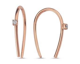 Diamond Horseshoe Earrings | Hoop Earrings | Minimalist Diamond Earrings | U Shape Earrings in 14K Gold | Diamond Arc Hoops | Gift for Her