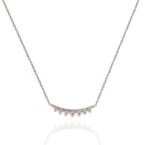 Diamond Cluster Necklace | Curved Bar Necklace | Graduated Diamond Necklace | Crown Shaped Diamond Necklace | Bridesmaid Necklace