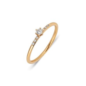Minimal Diamond Ring | Stackable Diamond Ring | 14K Solid Gold Diamond Ring | Prong Setting Diamond Ring | Stacking Ring | Thin Diamond Ring
