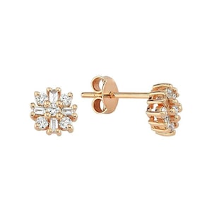 Mixed Diamond Earrings | Diamond Square Studs | Minimalist Diamond Studs in 14K Gold | Natural Diamond Studs | Diamond Cluster Stud Earrings