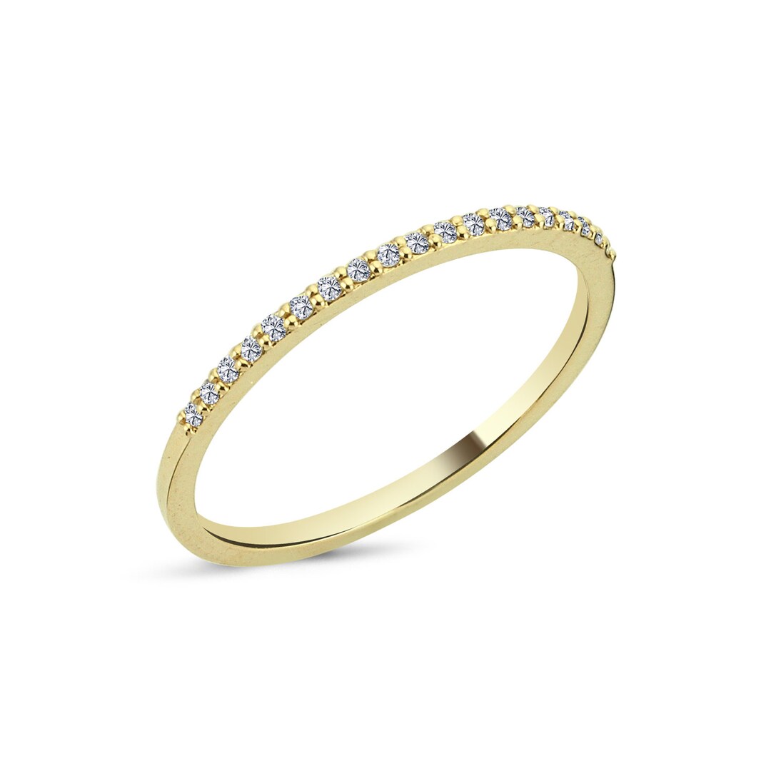14K Gold Half Eternity Diamond Wedding Band | Stackable Promise Ring - Etsy