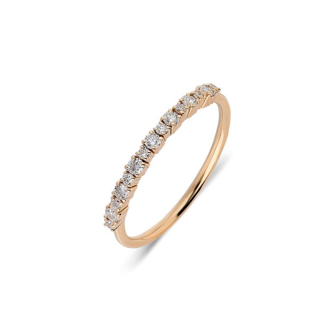 14K Gold Diamond Wedding Band | Half Eternity Stackable Ring - Etsy