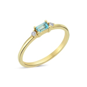Topaz Ring | Topaz Diamond Ring | Baguette Gemstone Ring | Light Blue Stone Ring | December Birthstone Ring | Colored Stone Fine Jewelry