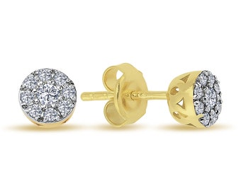 Diamond Cluster Earrings | Diamond Studs in 14K Gold | Genuine Diamond Earrings | Anniversary Gift | Classic Circle Studs | Round Earrings