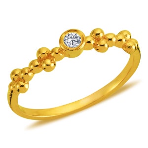 Anel de configuração de moldura frisada | Anel de diamante em ouro 14K | Anel solitário de diamante | Anel empilhável | Anel de miçanga delicado | Empilhamento em camadas