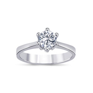 6 Prong Round Cut Diamond Engagement Ring, 14K White Gold Simple Solitaire Diamond Ring,Timeless Bridal Jewelry,Certified Classic Style Ring
