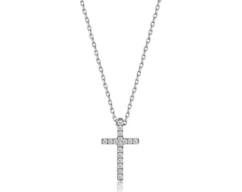 Diamond Cross Necklace | 14K Gold Diamond Cross Pendant | Minimalist Cross Necklace | Baptism Gift | Gold Religious Jewelry | Cross Charm