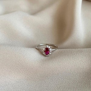 Diamond Ruby Ring | Red Ruby Ring | Ruby Halo Ring in 14K Gold | Colored Precious Gemstone Ring | July Birthstone Ring | Natural Ruby Ring