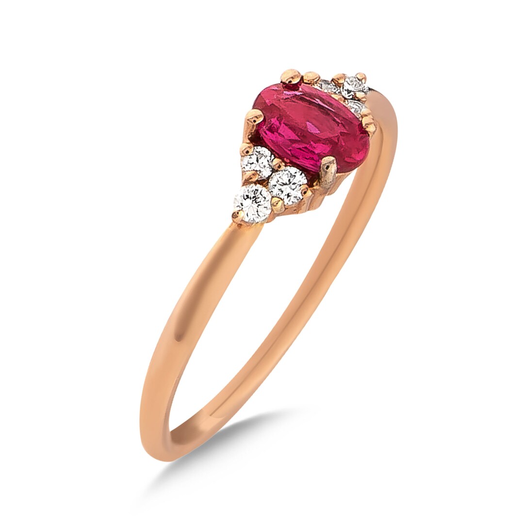 14K Gold Oval Ruby and Diamond Ring | July Birthstone - Etsy