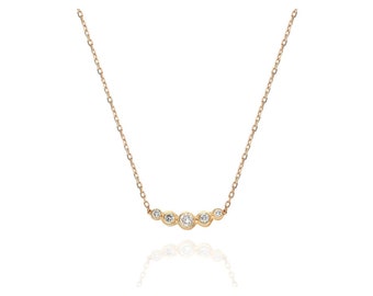 14K Gold Five Stone Diamond Necklace | Bezel Set, Dainty