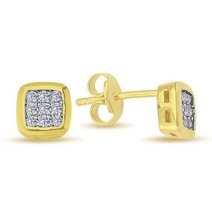 Square Studs | Diamond Studs | Diamond Cluster Earrings | 14K Gold Geometric Studs | Stacking Studs | Square Diamond Cluster Earrings