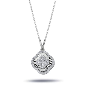 Collana di trifoglio di diamanti / Collana di fiori in oro bianco 14K / Collana di diamanti reali / Pendente a grappolo di diamanti / Collana a quattro foglie