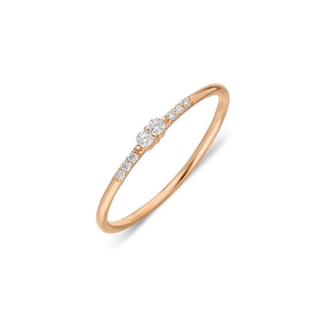 Simple Diamond Ring 14K Solid Gold Diamond Ring Thin Gold Band Stacking