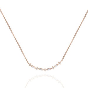 Colar de diamantes misto | Colar de diamantes baguete | Colar diário | Colar de diamante simples | Presente nupcial | Colar de diamante minimalista
