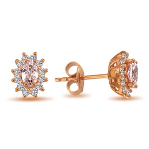 Diamond Morganite Studs | Pink Morganite Earrings | Prong Set Diamond Earrings | Morganite Halo Studs | Multi Stone Earrings | Special Gift