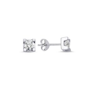 Diamond Stud Earrings, Diamond Solitaire Earrings, 14K White Gold Studs, Real Diamond Earrings, Dainty Diamond Earrings,Valentine&#39;s Day gift