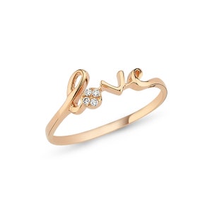 Anillo de guión de amor / Anillo de diamantes de amor en oro de 14 quilates / Anillo de carta de amor / Anillo de palabra de amor / Anillo de amor de oro / Regalo de San Valentín para ella