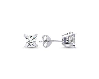 Certified Diamond Studs, Diamond Square Earrings, 14K Gold Real Diamond Studs, Elegant Earrings, Dainty Studs, Round Diamond Solitaire Studs