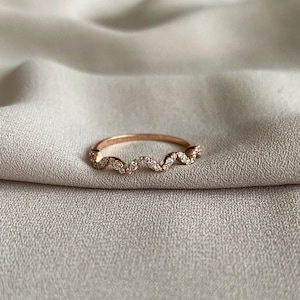 Zig Zag Band | Diamond Wedding Ring | Real Diamond Ring | Simple Zig Zag Ring | Minimalist Gold Ring | Anniversary Gift | Gift for Her
