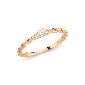 Diamond Chain Ring | Link Diamond Ring | Minimalist Diamond Ring | Unique Solitaire Ring in 14K Gold | Ring for Women | Dainty Diamond Ring