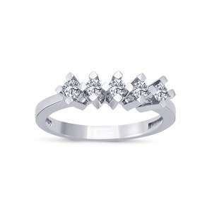 Five Stone Diamond Engagement Ring, 14K White Gold Unique Setting 5-Stone Anniversary Ring, Bridal Natural Diamond Ring, Dainty Wedding Band